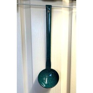 Vintage Green Speckled Enamelware 10” Metal Ladle